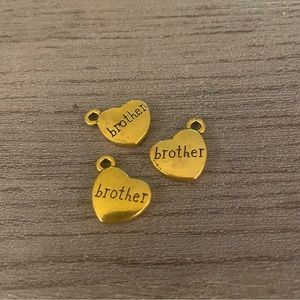 Set of 3 Antique Gold Brother Heart Charms